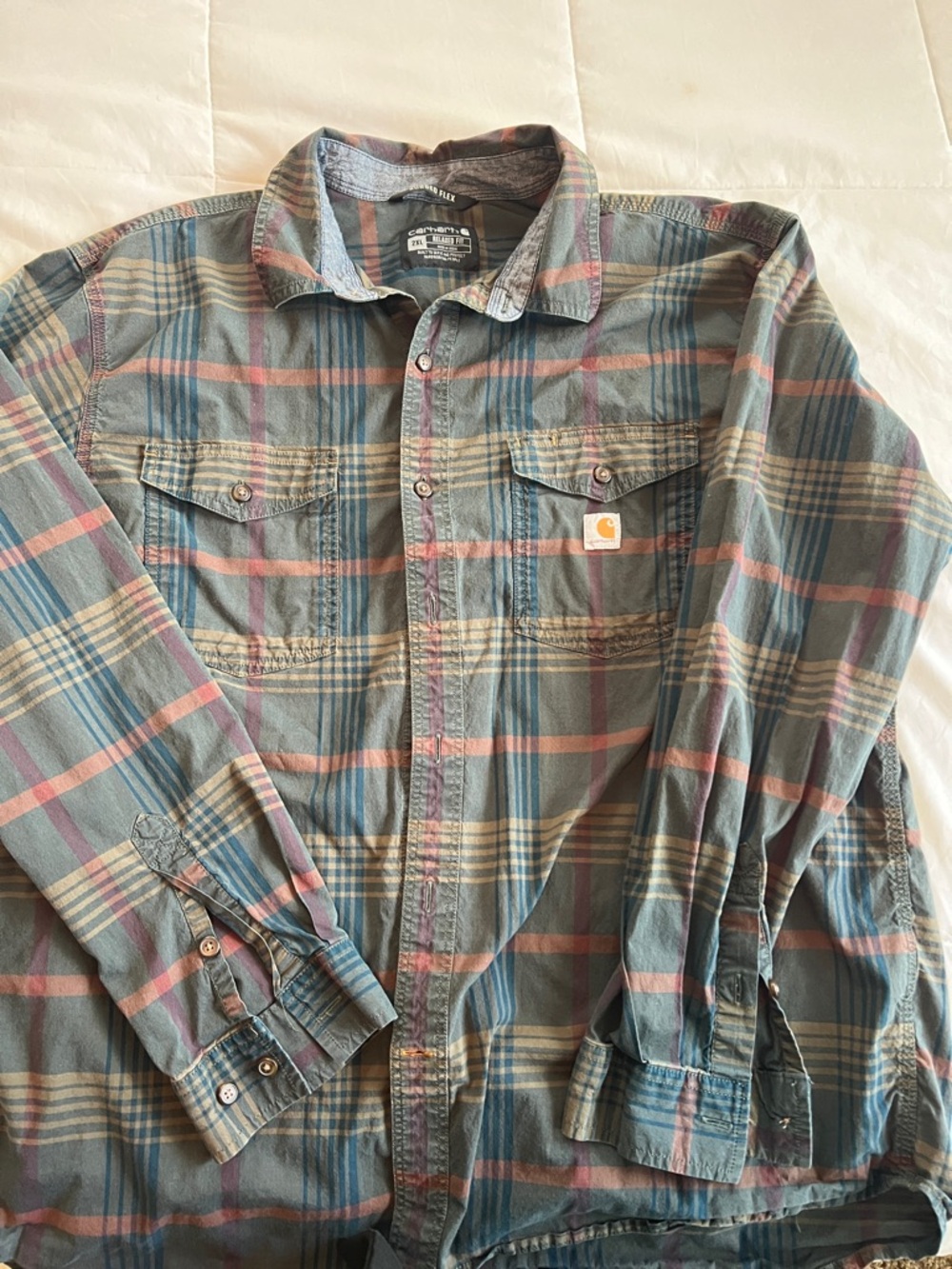Carhartt Men’s Plaid Work Shirt - Relaxed Fit Slate Blue & Burgundy